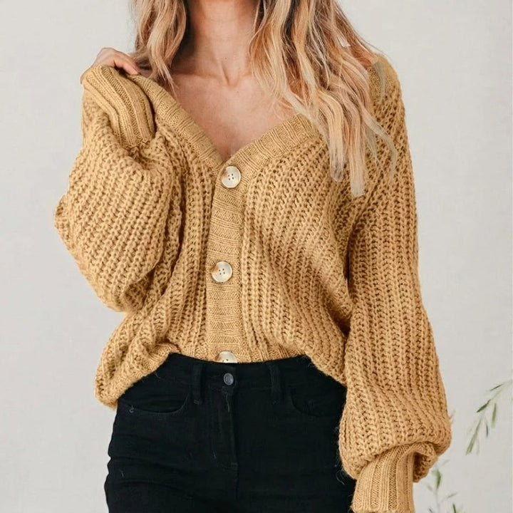 Juniper | Oversized V-Neck Cardigan with Balloon Sleeves for Women