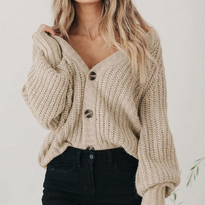 Juniper | Oversized V-Neck Cardigan with Balloon Sleeves for Women