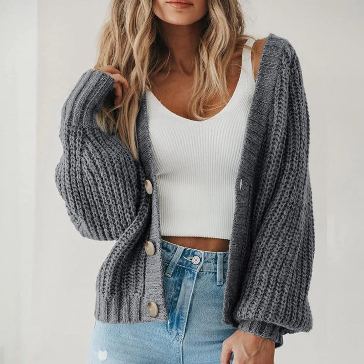 Juniper | Oversized V-Neck Cardigan with Balloon Sleeves for Women