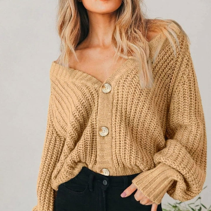 Juniper | Oversized V-Neck Cardigan with Balloon Sleeves for Women
