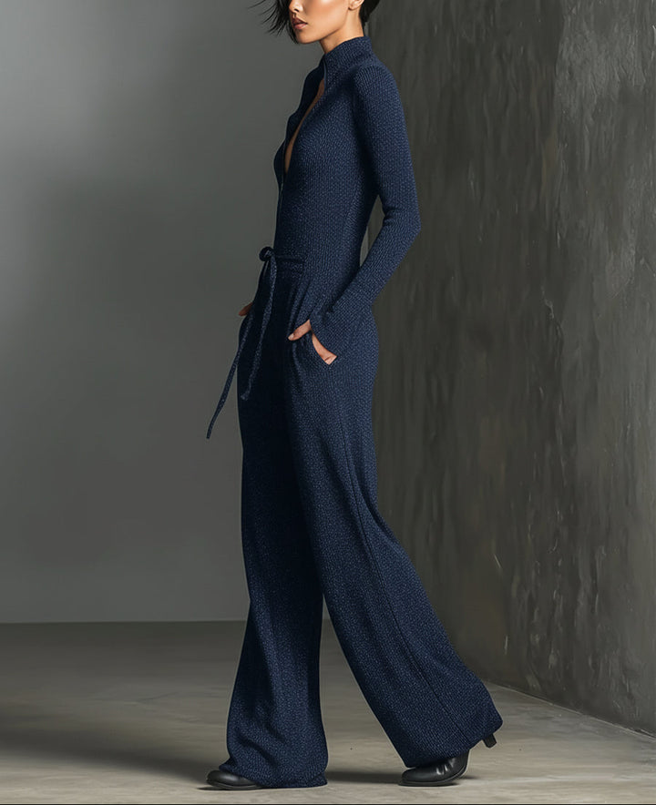 Valeria - Elegant Knitted Jumpsuit With Front Zip