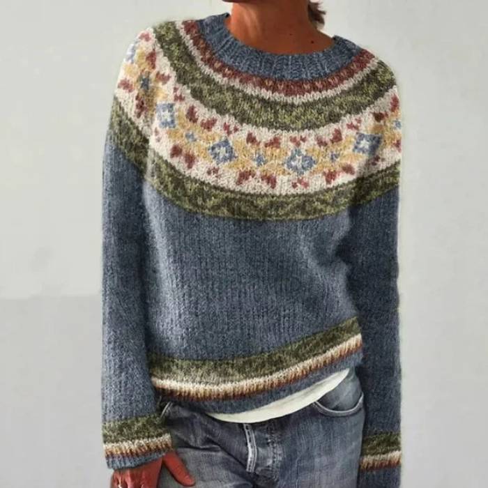 Gudrun | Nordic Patterned Sweater with Banded Design for Women