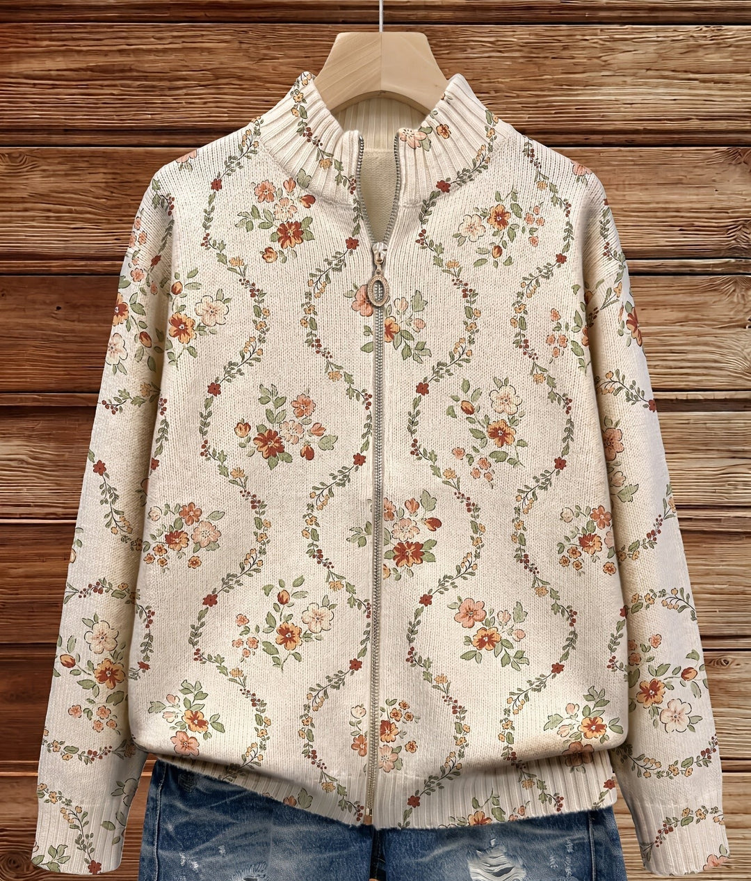 Persephone | Delicate Floral Vine Cream Print Cardigan