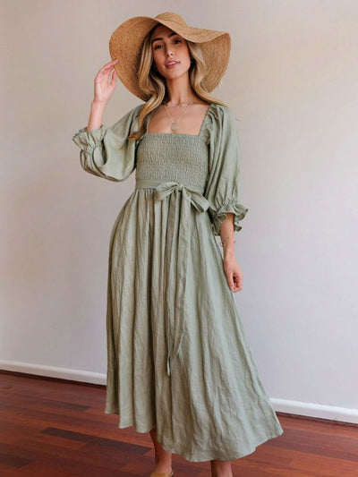 Aviana - Elegant Reversible Puff Sleeve Maxi Dress
