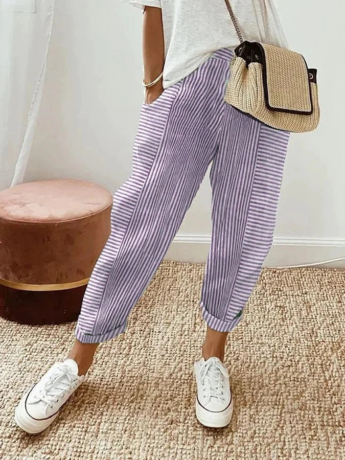 Erna - Striped Cotton Trousers