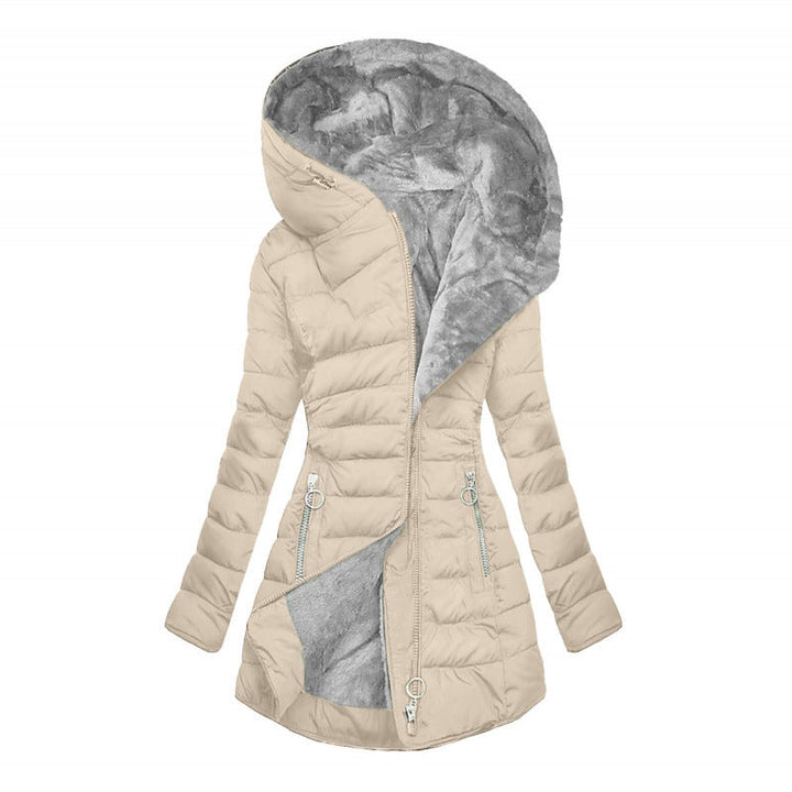 Madison | Hooded City Puffer Coat with Structured Mid Length for Women