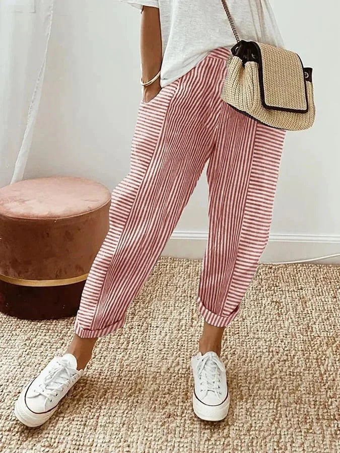 Erna - Striped Cotton Trousers