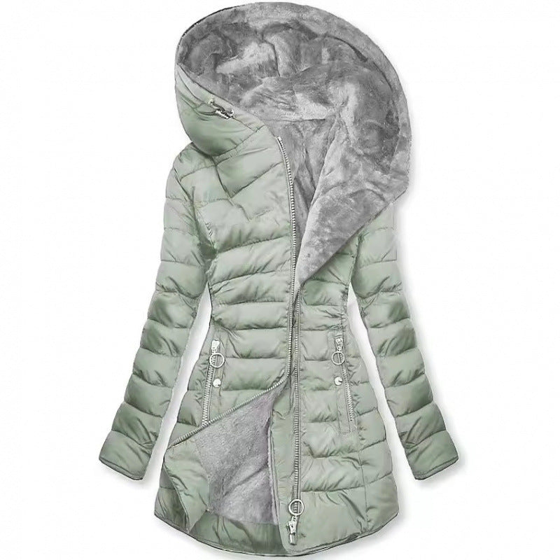 Madison | Hooded City Puffer Coat with Structured Mid Length for Women