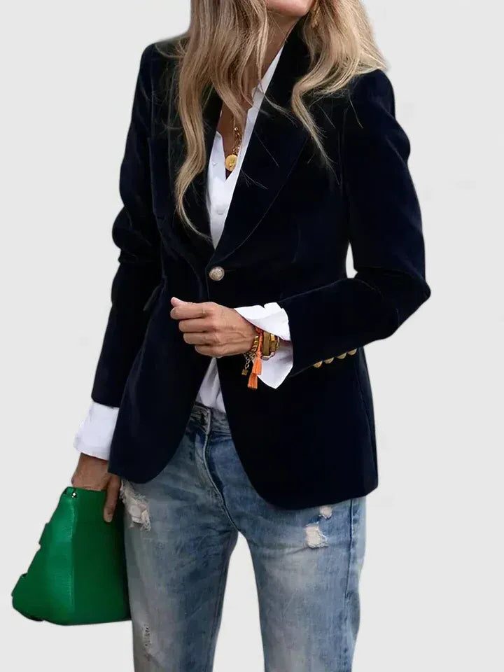 Ottilie | Velvet Blazer with Notch Lapel and Button Front for Women