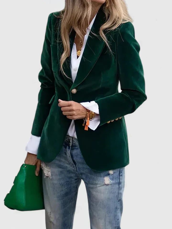 Ottilie | Velvet Blazer with Notch Lapel and Button Front for Women