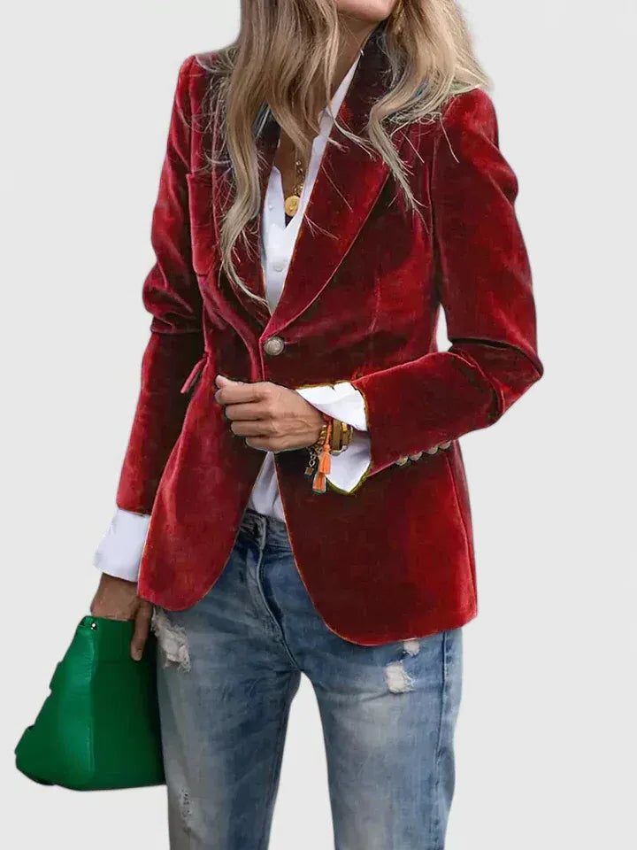 Ottilie | Velvet Blazer with Notch Lapel and Button Front for Women