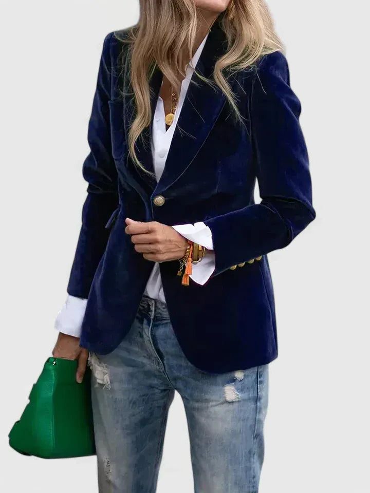 Ottilie | Velvet Blazer with Notch Lapel and Button Front for Women