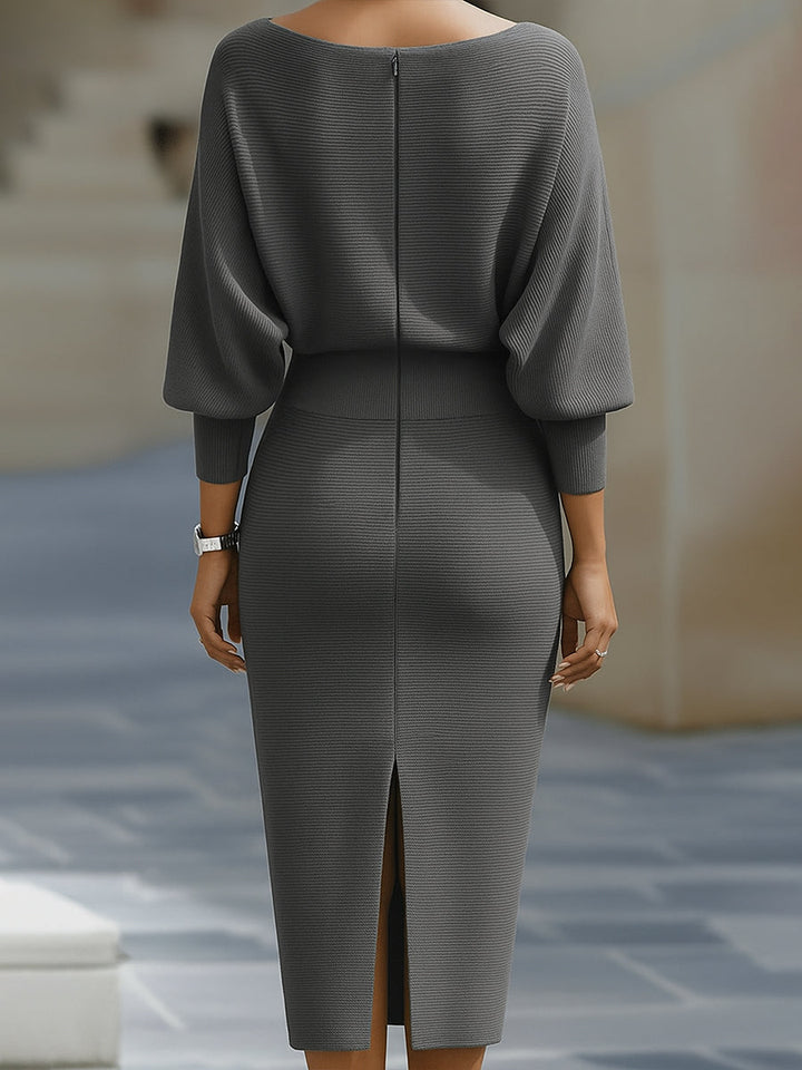 Rosabelle | Draped Cowl Neck Long Sleeve Midi Dress for Women