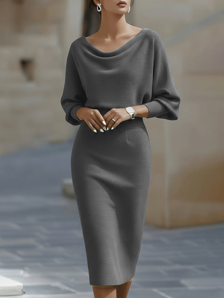 Rosabelle | Draped Cowl Neck Long Sleeve Midi Dress for Women