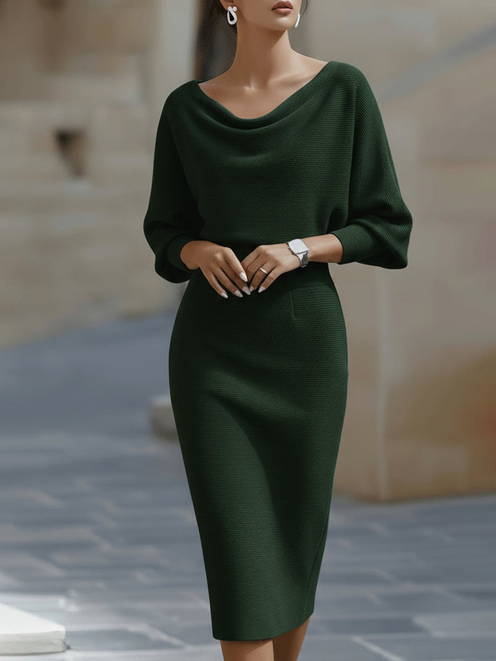 Rosabelle | Draped Cowl Neck Long Sleeve Midi Dress for Women