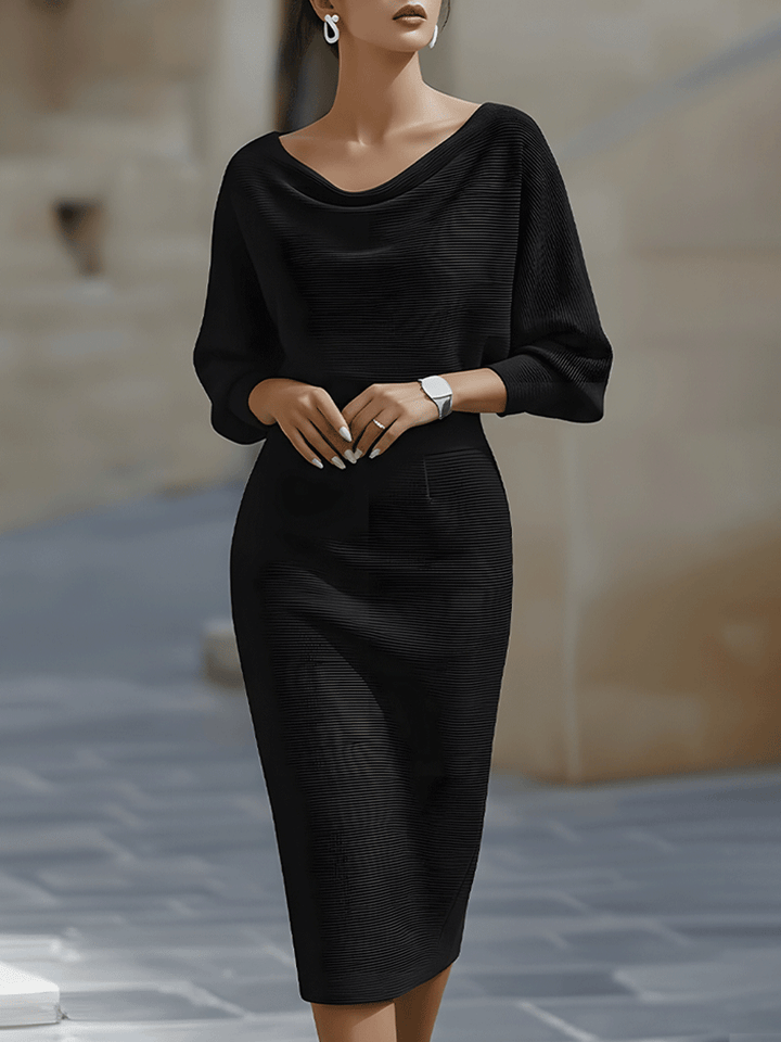 Rosabelle | Draped Cowl Neck Long Sleeve Midi Dress for Women