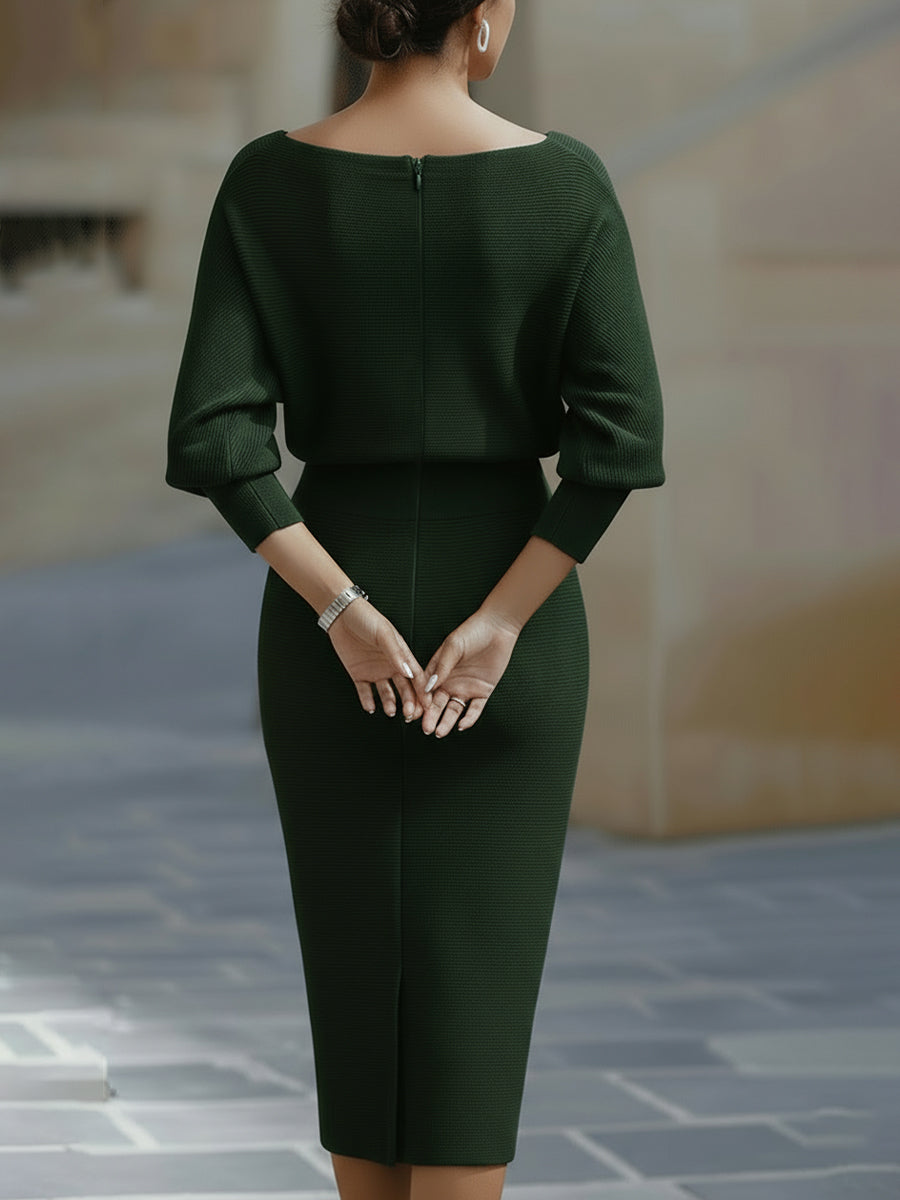 Rosabelle | Draped Cowl Neck Long Sleeve Midi Dress for Women