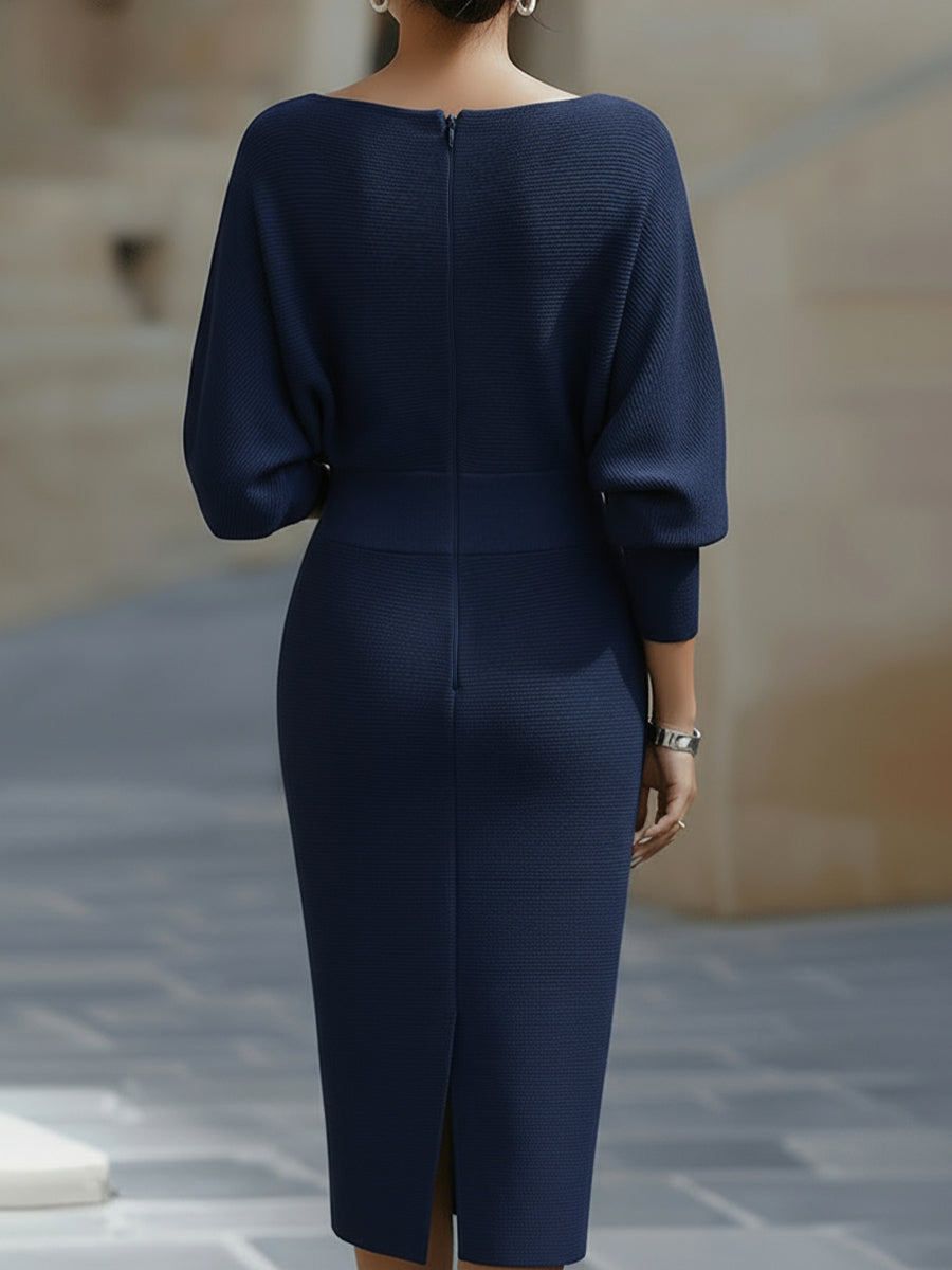 Rosabelle | Draped Cowl Neck Long Sleeve Midi Dress for Women
