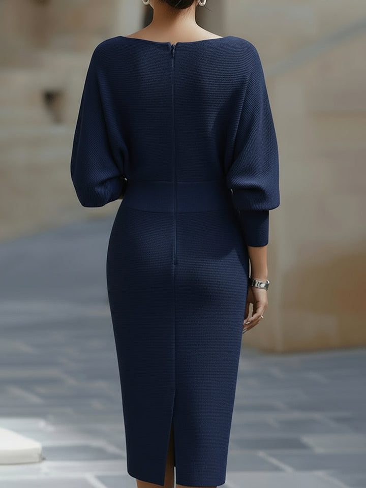Rosabelle | Draped Cowl Neck Long Sleeve Midi Dress for Women