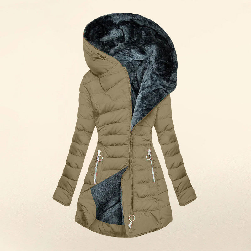Madison | Hooded City Puffer Coat with Structured Mid Length for Women