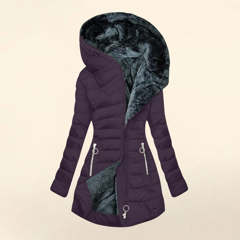 Madison | Hooded City Puffer Coat with Structured Mid Length for Women