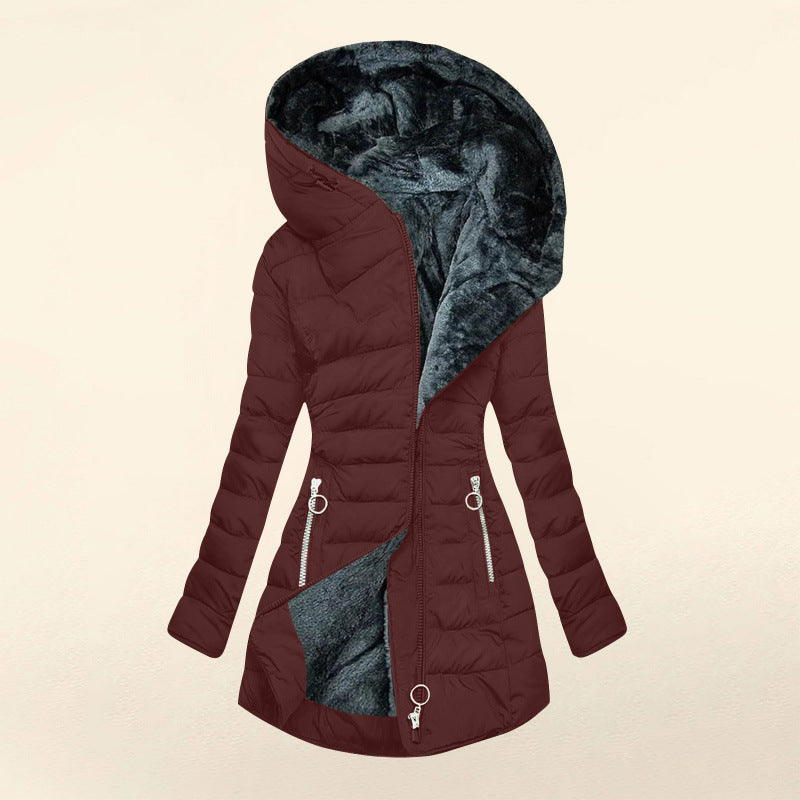 Madison | Hooded City Puffer Coat with Structured Mid Length for Women