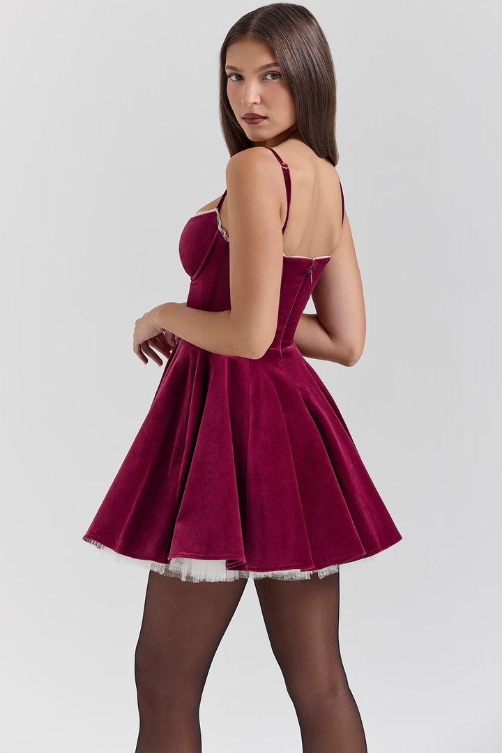 Ruby | Elegant Velvet Mini Dress with Occasion Ready Finish for Women