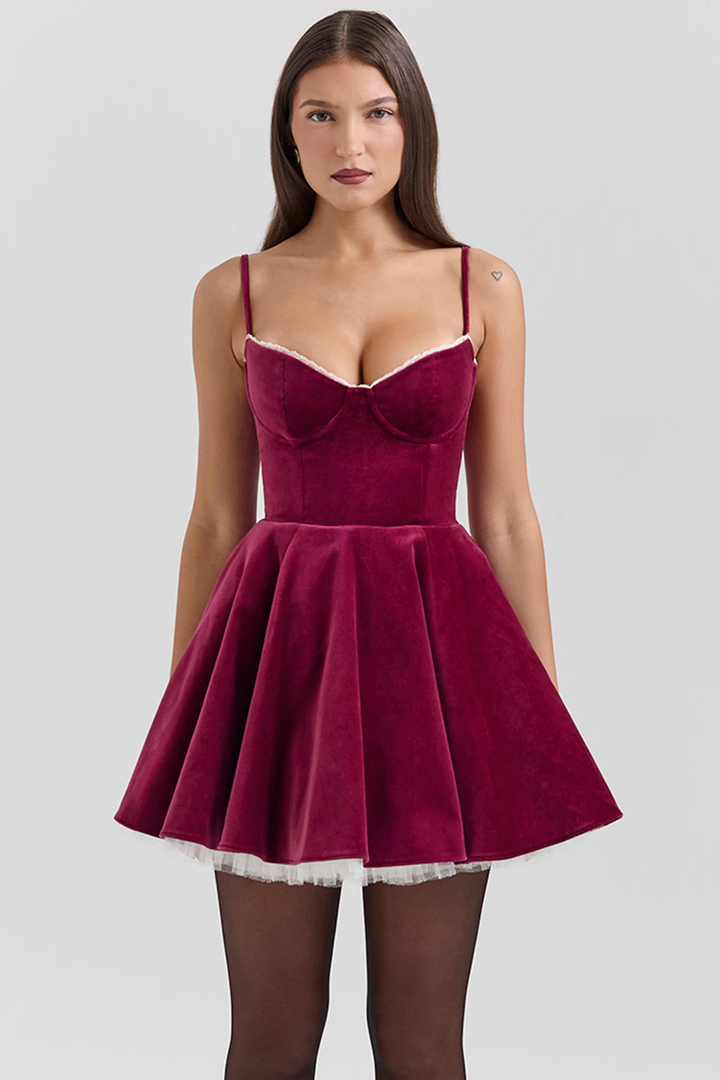 Ruby | Elegant Velvet Mini Dress with Occasion Ready Finish for Women