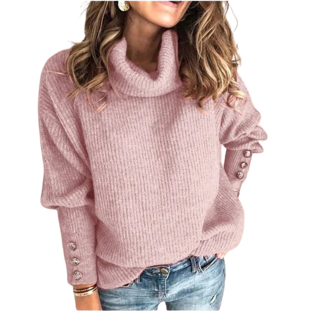 Wilhelmina | Ribbed Knit Sweater with Draped Cowl Neck for Women