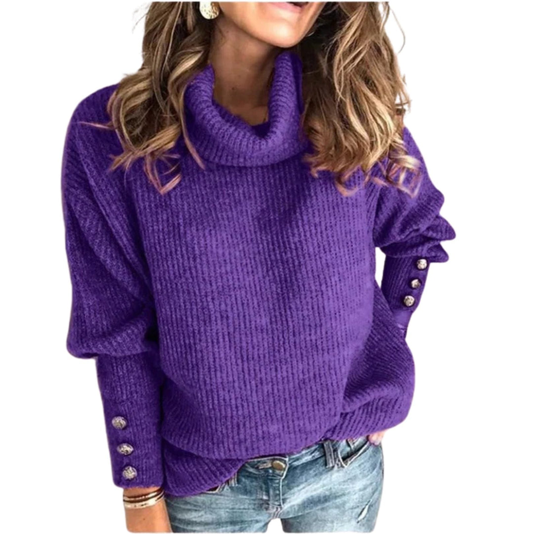 Wilhelmina | Ribbed Knit Sweater with Draped Cowl Neck for Women
