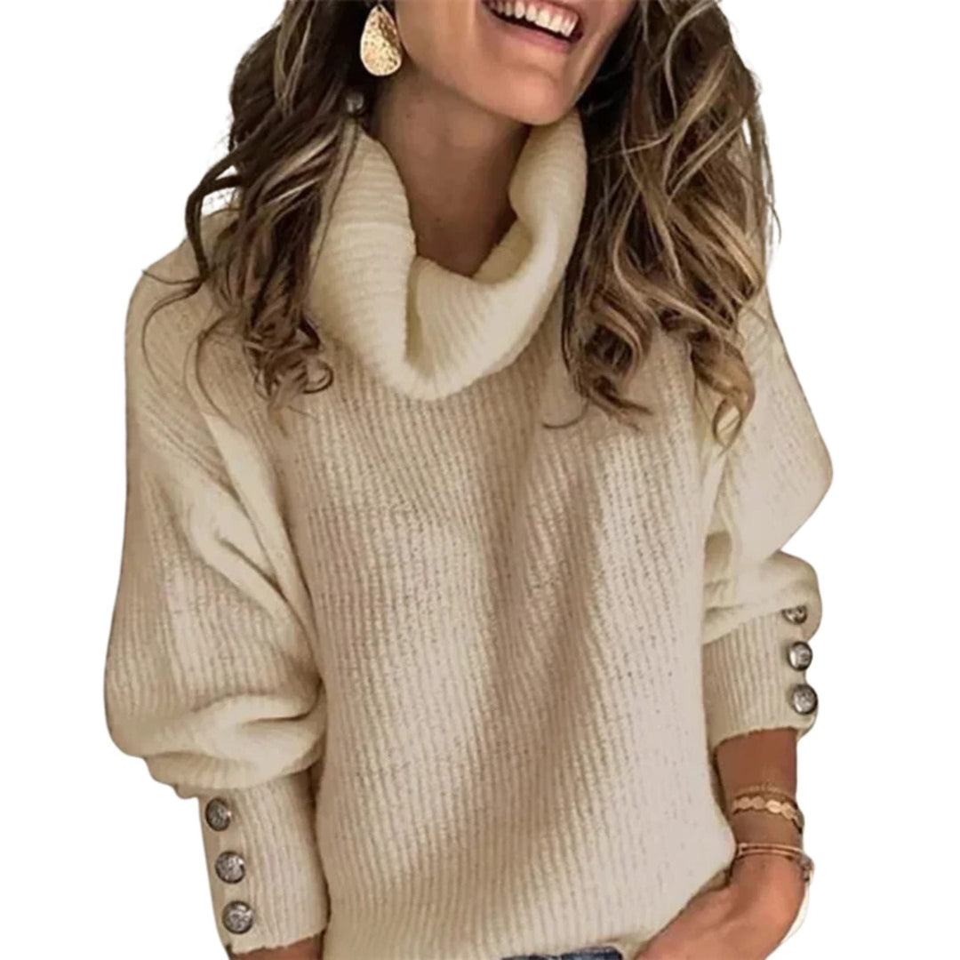 Wilhelmina | Ribbed Knit Sweater with Draped Cowl Neck for Women