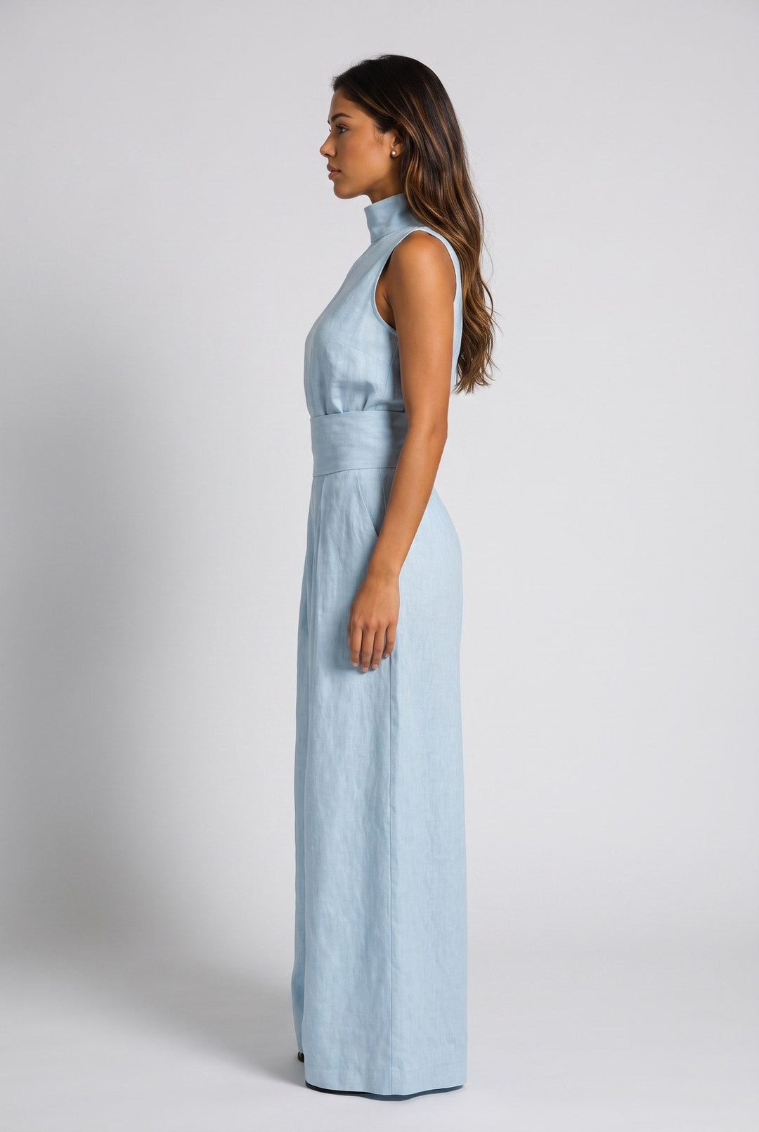 Aleia | Linen Blend Two Piece Set with Wide Leg Trousers for Women