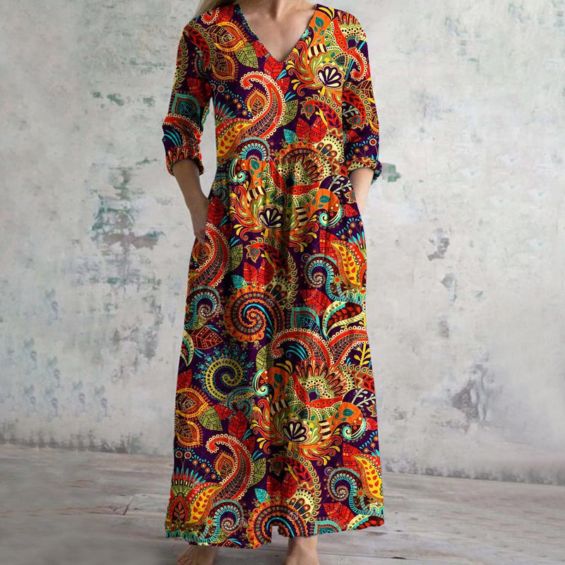 Tiana™ - Vintage Ethnic Print Dress