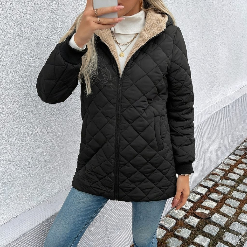 Ffion | Quilted Longline Puffer Coat with Hood for Women