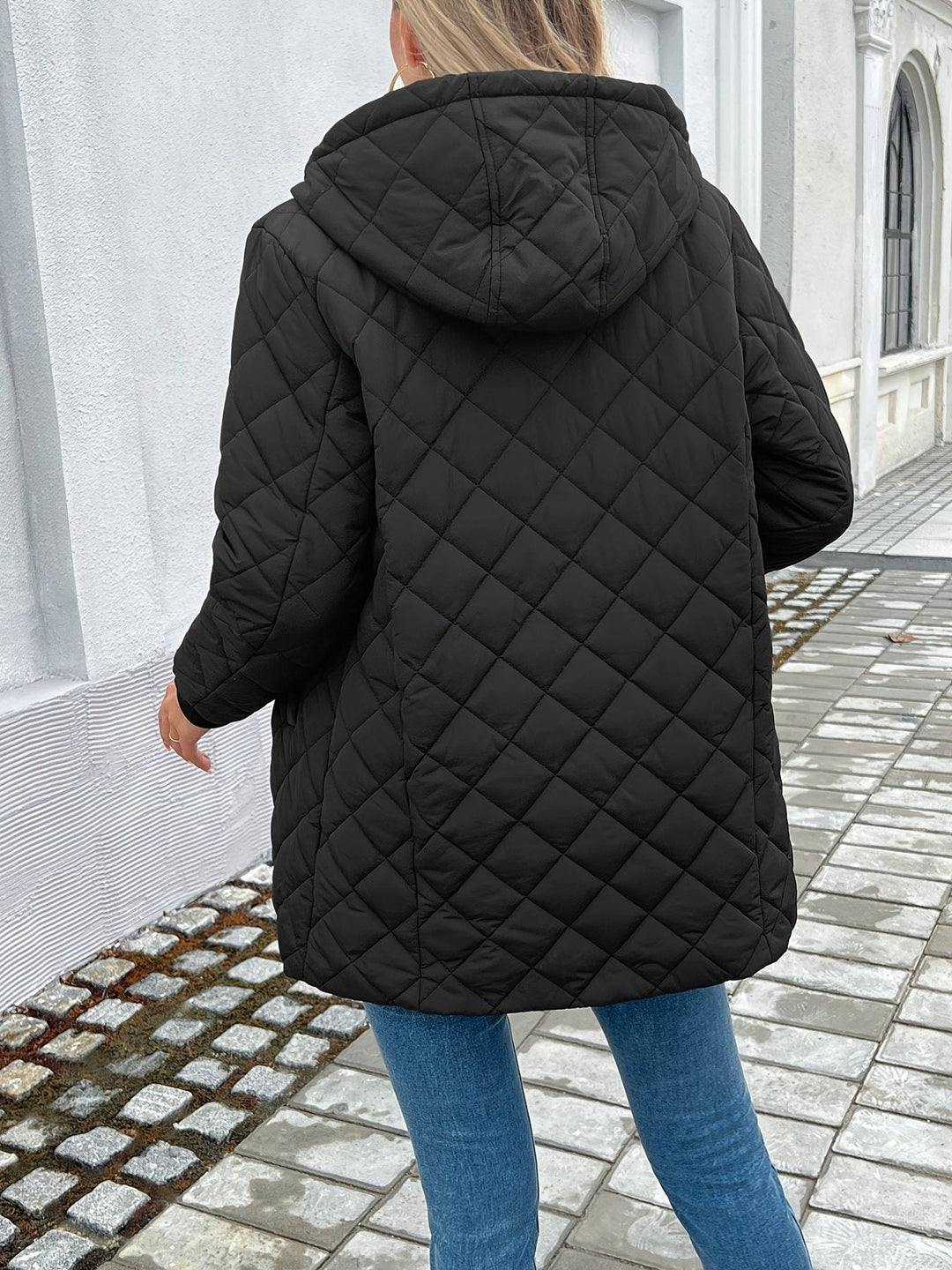 Ffion | Quilted Longline Puffer Coat with Hood for Women