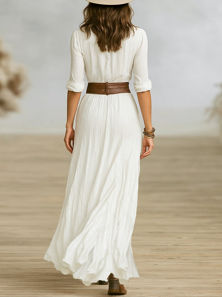 Theia | Button-Front Long Sleeve Flowing Maxi Dress for Women