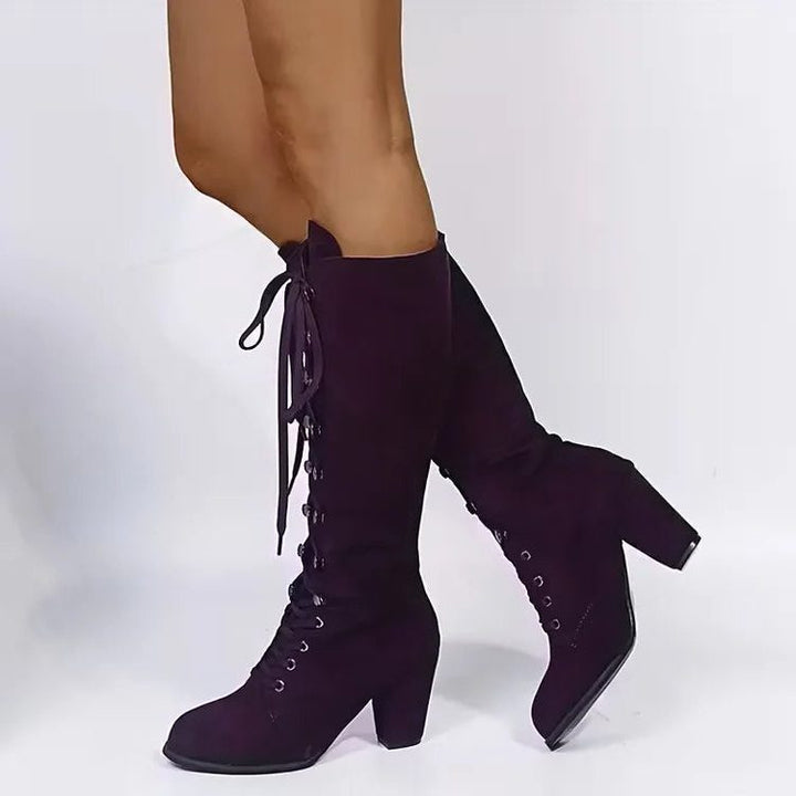 Iona | Lace-Up Suede Block Heel Knee High Boots for Women