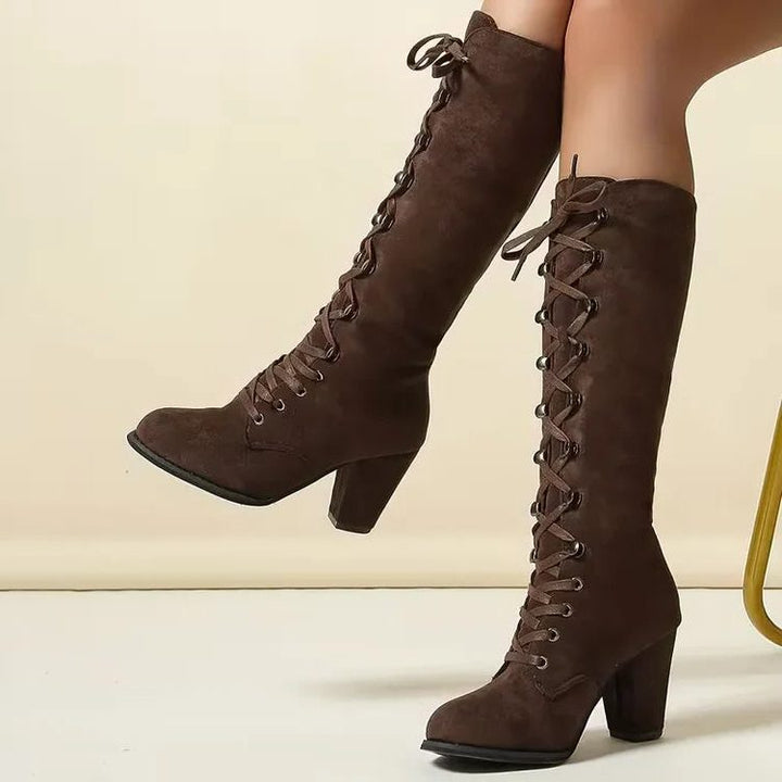 Iona | Lace-Up Suede Block Heel Knee High Boots for Women
