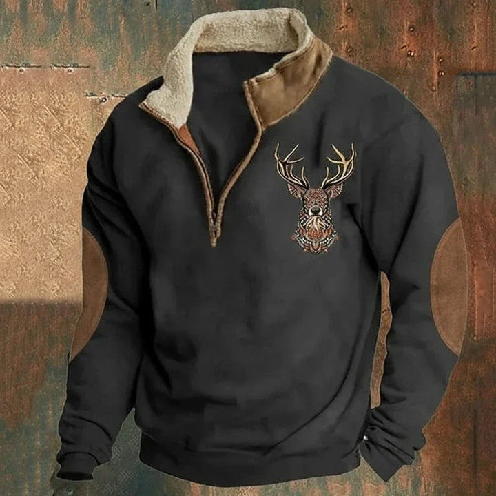 Darven | Nordic Knit Pullover with Deer Motif Detail for Men
