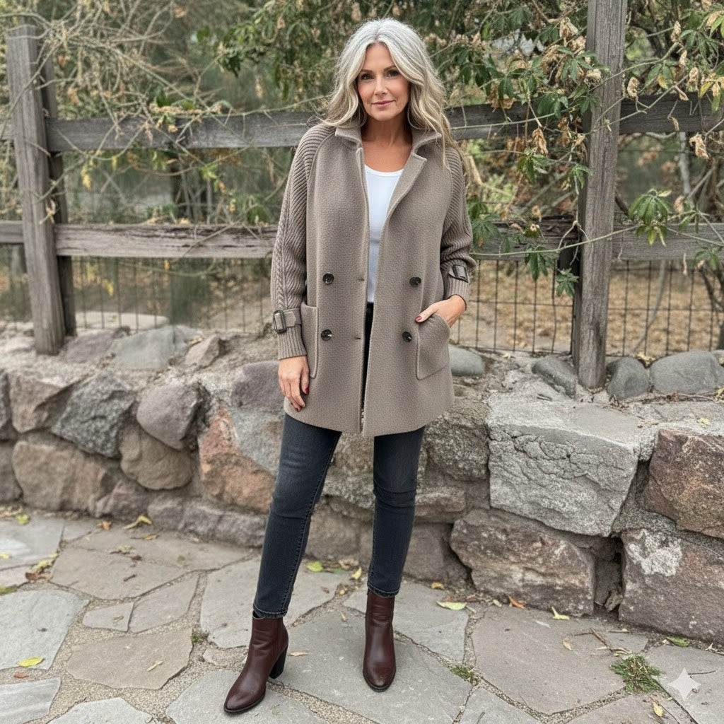 Isola | Mid Length Double Breasted Coat with Clean Lines for Women