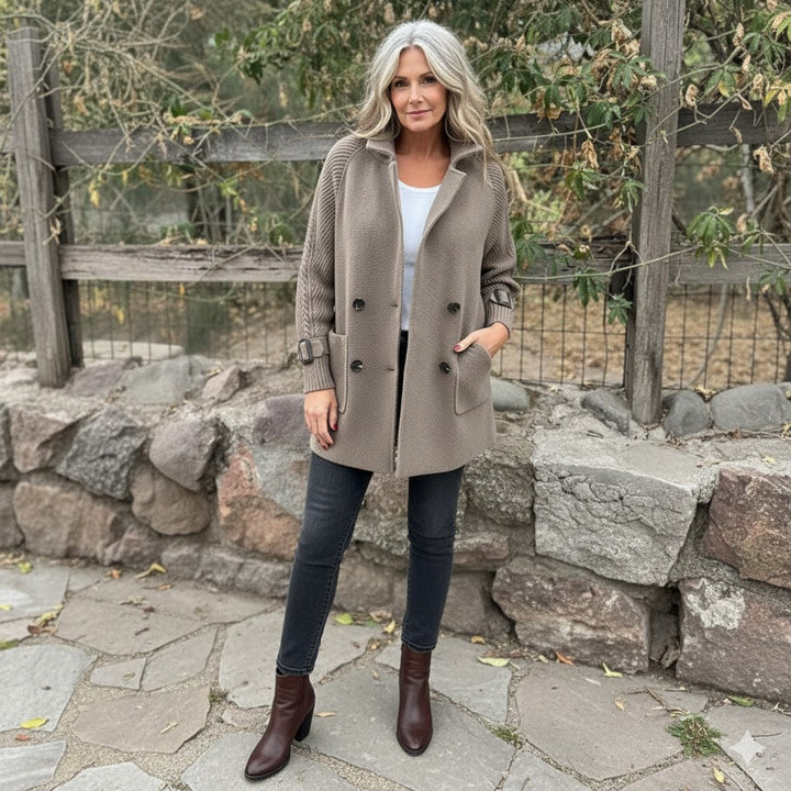 Isola | Mid Length Double Breasted Coat with Clean Lines for Women