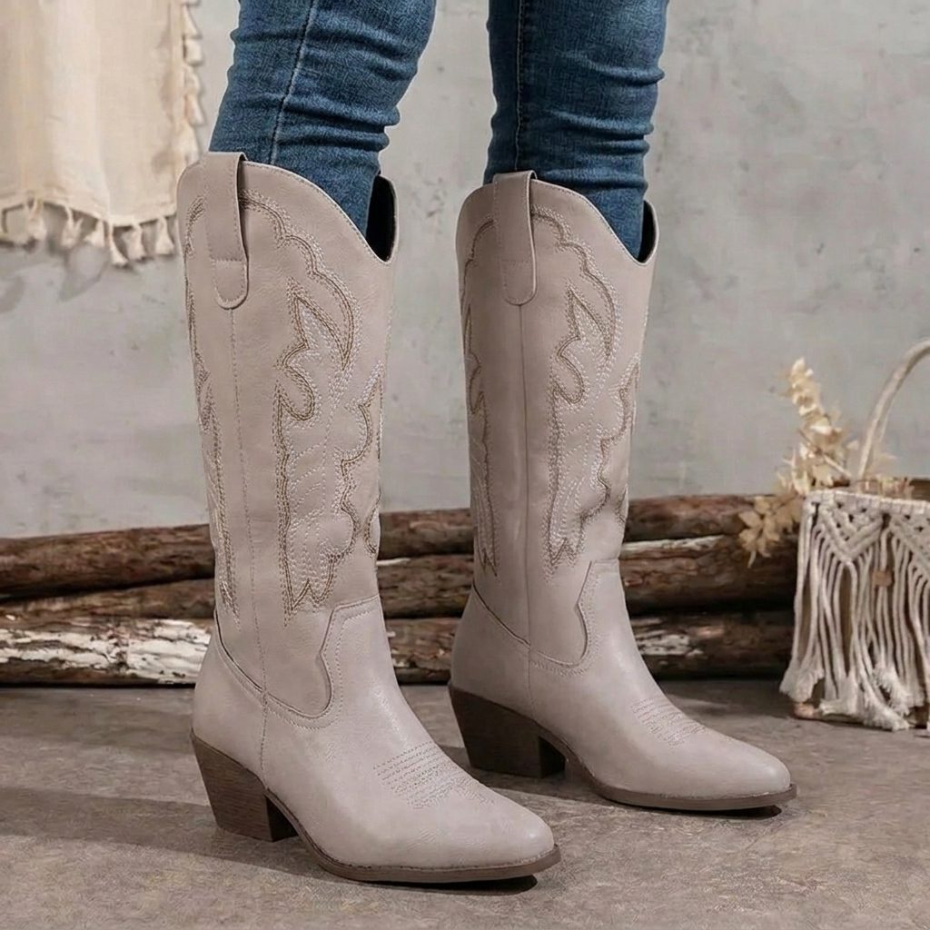 Etta | Embroidered Cowgirl Block Heel Boots with Tall Shaft for Women