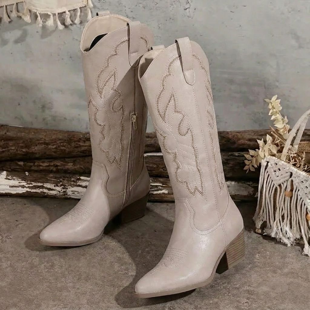 Etta | Embroidered Cowgirl Block Heel Boots with Tall Shaft for Women