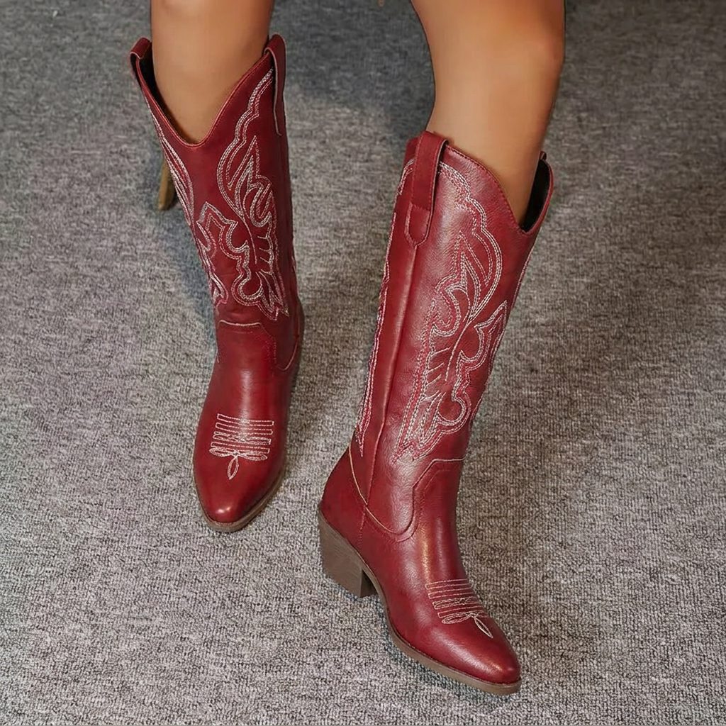 Etta | Embroidered Cowgirl Block Heel Boots with Tall Shaft for Women