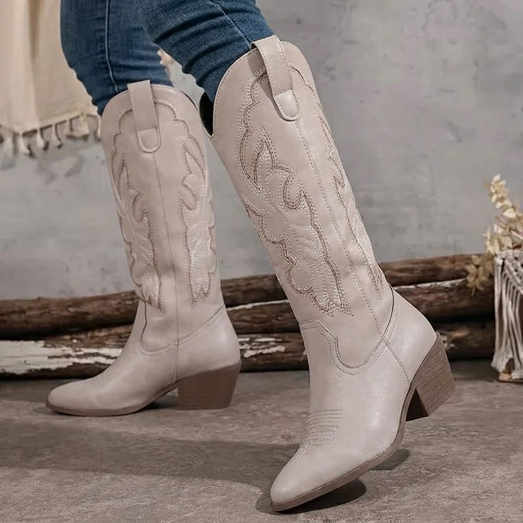 Etta | Embroidered Cowgirl Block Heel Boots with Tall Shaft for Women