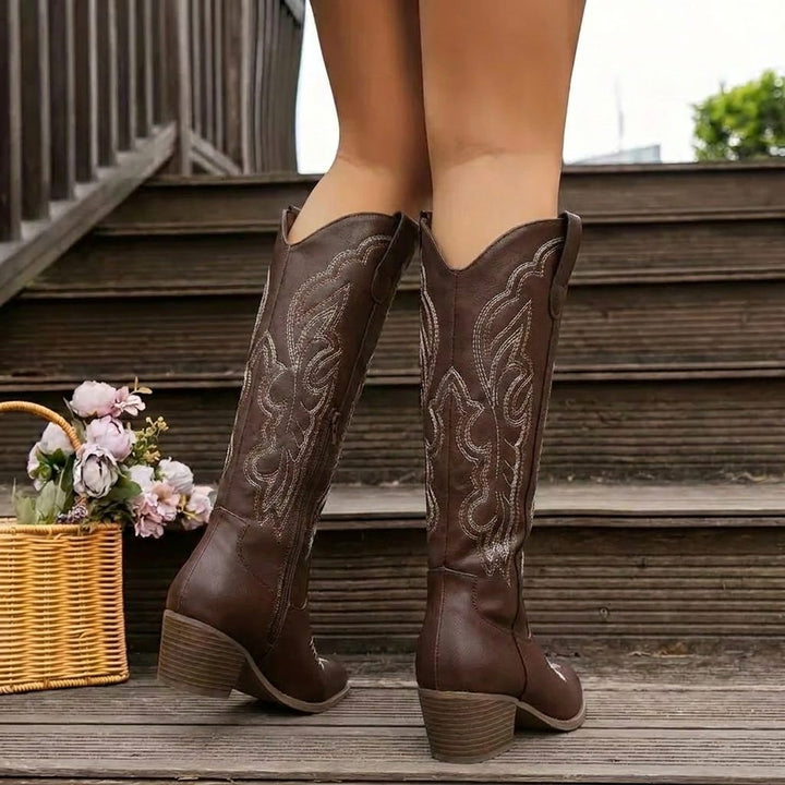 Etta | Embroidered Cowgirl Block Heel Boots with Tall Shaft for Women