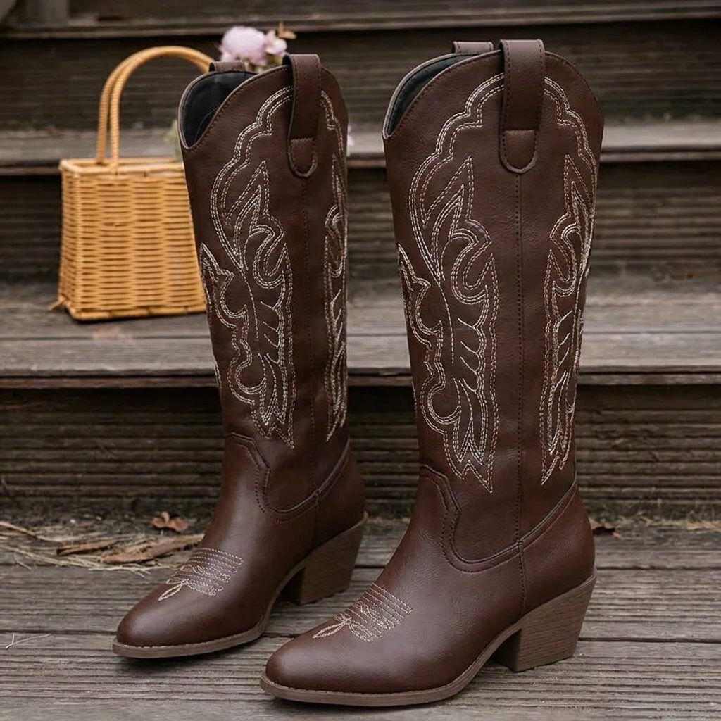 Etta | Embroidered Cowgirl Block Heel Boots with Tall Shaft for Women