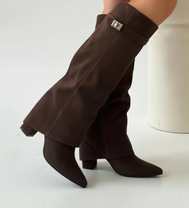 Lorna | Suede Slouch Knee High Boots with Pointed Toe for Women