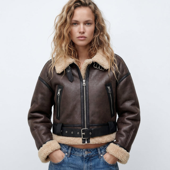 Isabella | Double Sided Shearling Bomber Jacket with Plush Lining for Women