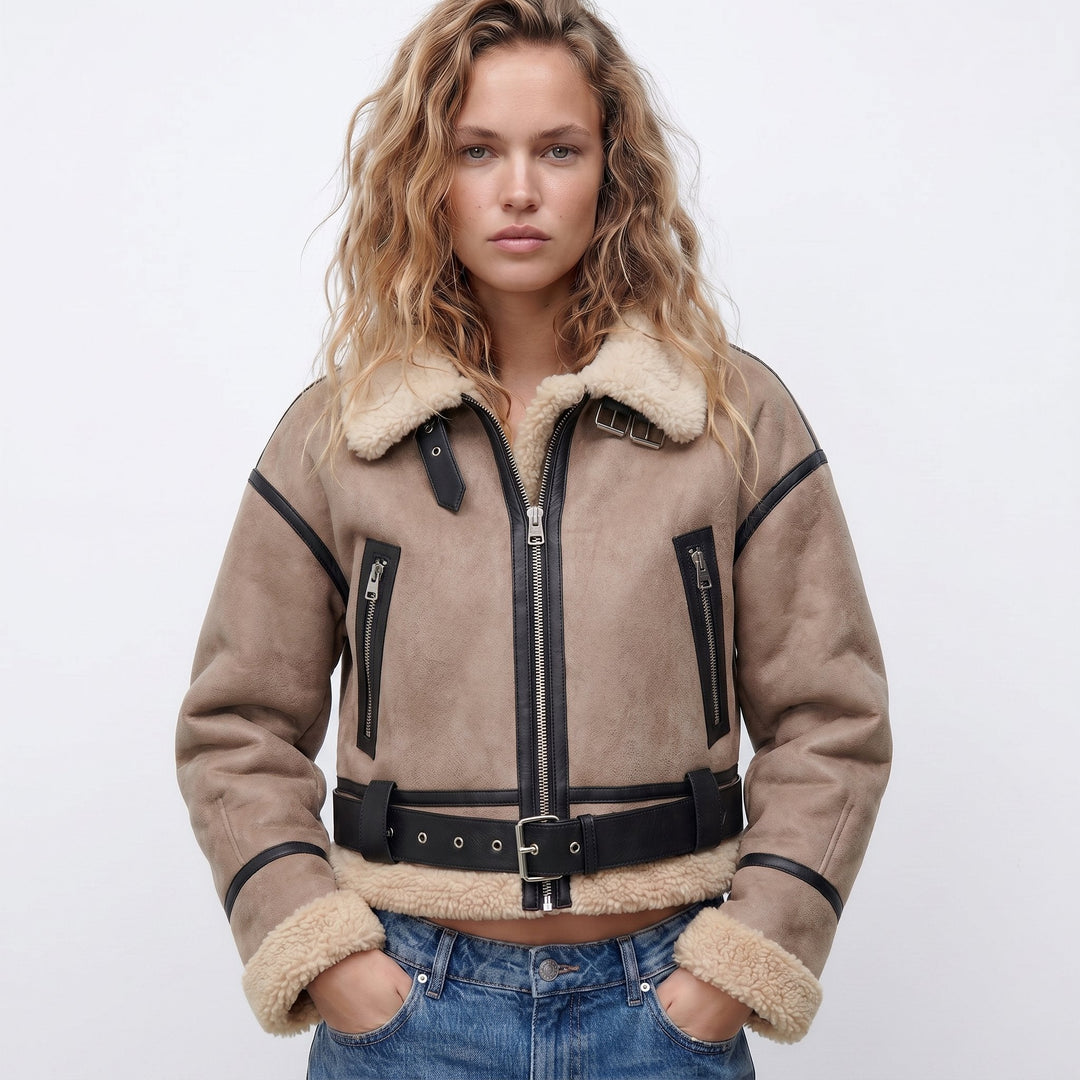 Isabella | Double Sided Shearling Bomber Jacket with Plush Lining for Women